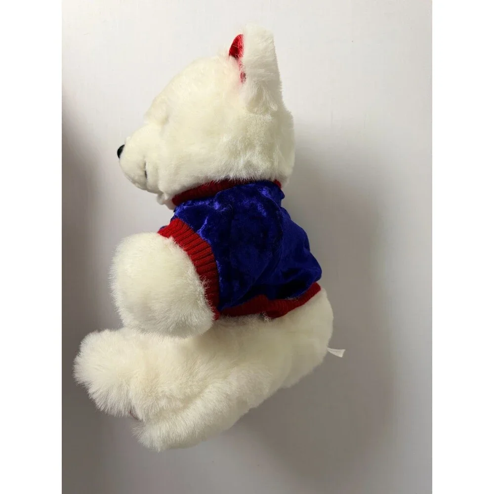 Vintage 1999 Christmas Teddy Bear White Plush Santa Sweater 14in